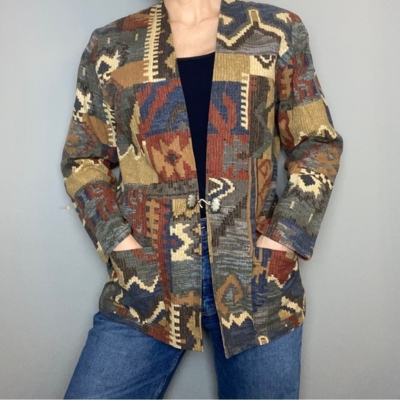 Vintage Aztec Tapestry Bohemian Blazer Jacket - Picture 1 of 14